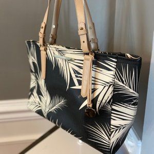 Black Brahmin Tote with cream palm leaves